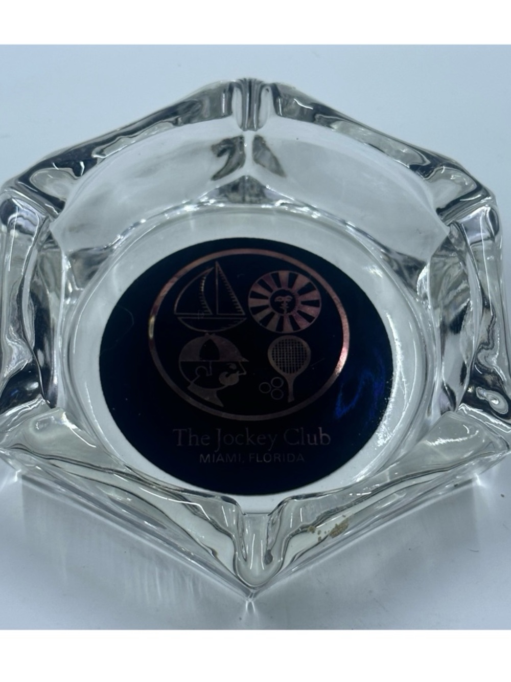 Vtg The Jockey Club Miami Florida Glass Ashtray - Black & Gold - Picture 5 of 5